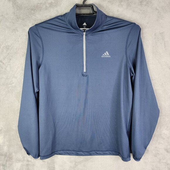 Mens Blue Adidas Golf Pullover Polo Shirt 1/2 Zip Long Sleeve Mock Neck Size M - Picture 2 of 12
